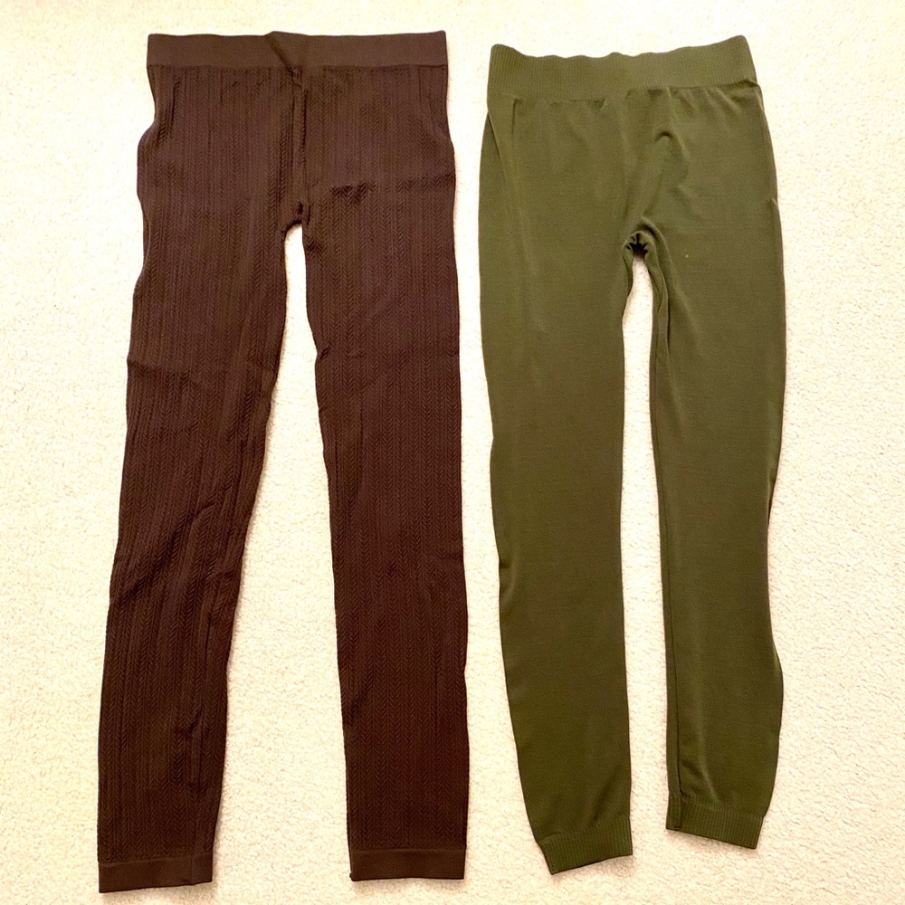 Stretch leggings. Brown and green.